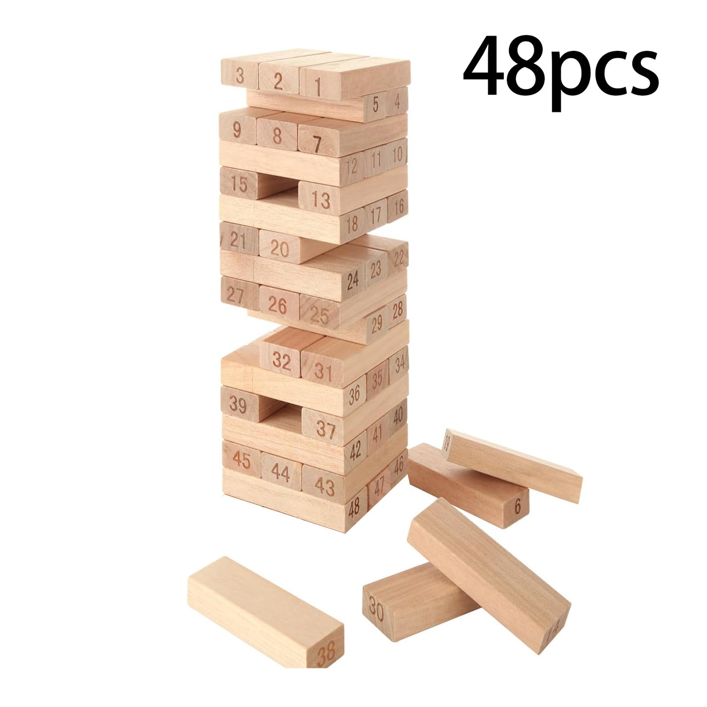 Tumbling Tower Game - 48 Pieces Wooden Blocks Stacking Tumbling Tower Game