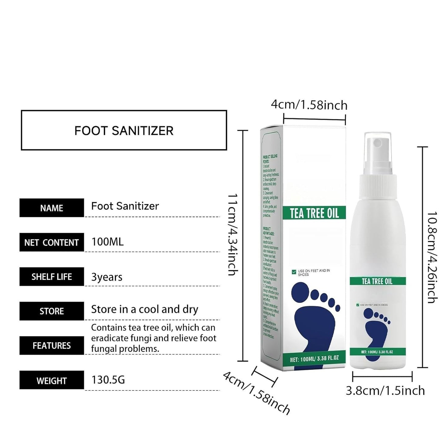 Tea Tree Oil Foot Spray - Foot & Shoe Freshness, Quick-Drying and Travel-Friendly