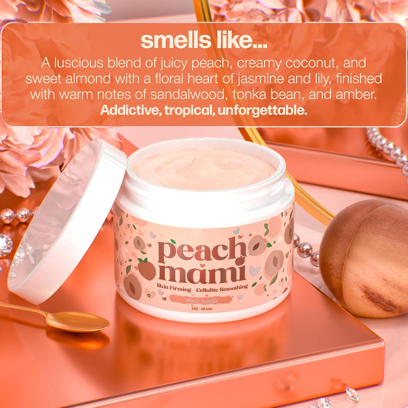 Peach Mami Firming Body Cream - Hydrating Saggy Skin Tightening Cream and Anti Cellulite Lotion