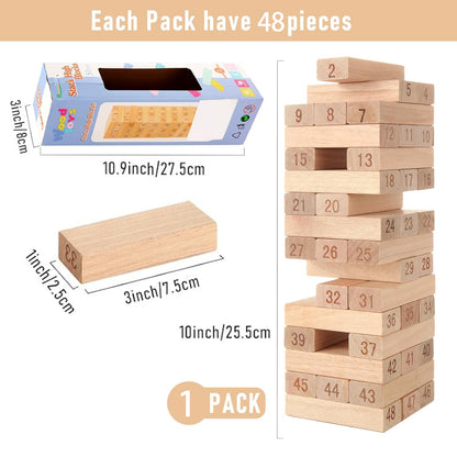 Tumbling Tower Game - 48 Pieces Wooden Blocks Stacking Tumbling Tower Game