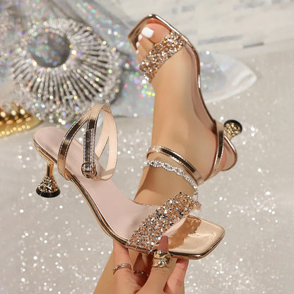 Luxury Rhinestone Low Heel Sandals