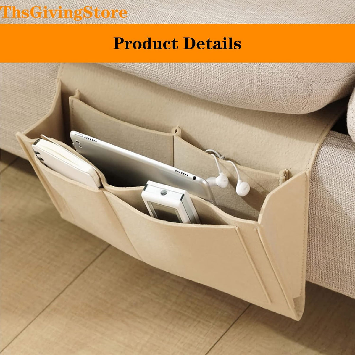 Bedside Caddy, 5 Pockets Felt Bedside Storage Organizer