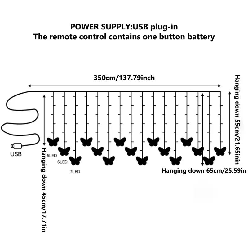 Butterfly Curtain Fairy Lights USB Plug in