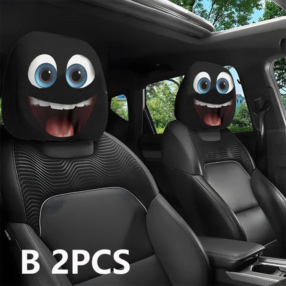 2PCS Funny Cartoon Car Headrest Covers Stretchable Universal