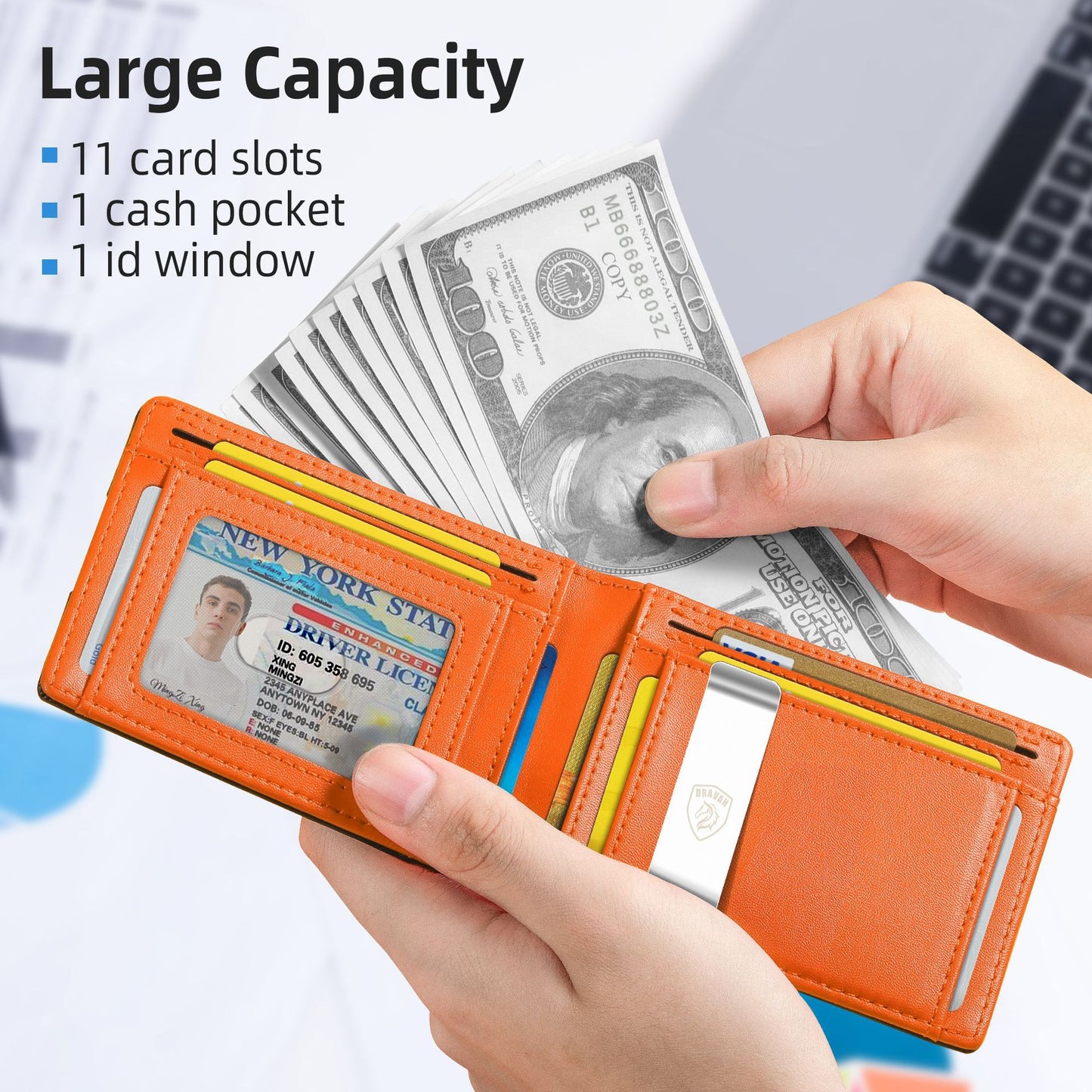 Slim Wallet for Men - Minimalist Genuine Leather Carbon Fiber Rfid Blocking Bifold Credit Card Holder