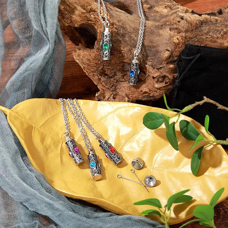 Cylindrical Gemstone Cremation Necklace – Holds Ashes