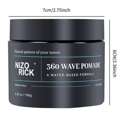 Men's 360 Wave Pomade 150g, Water-Based – Wave Styling Grease for Hair – Non-Greasy