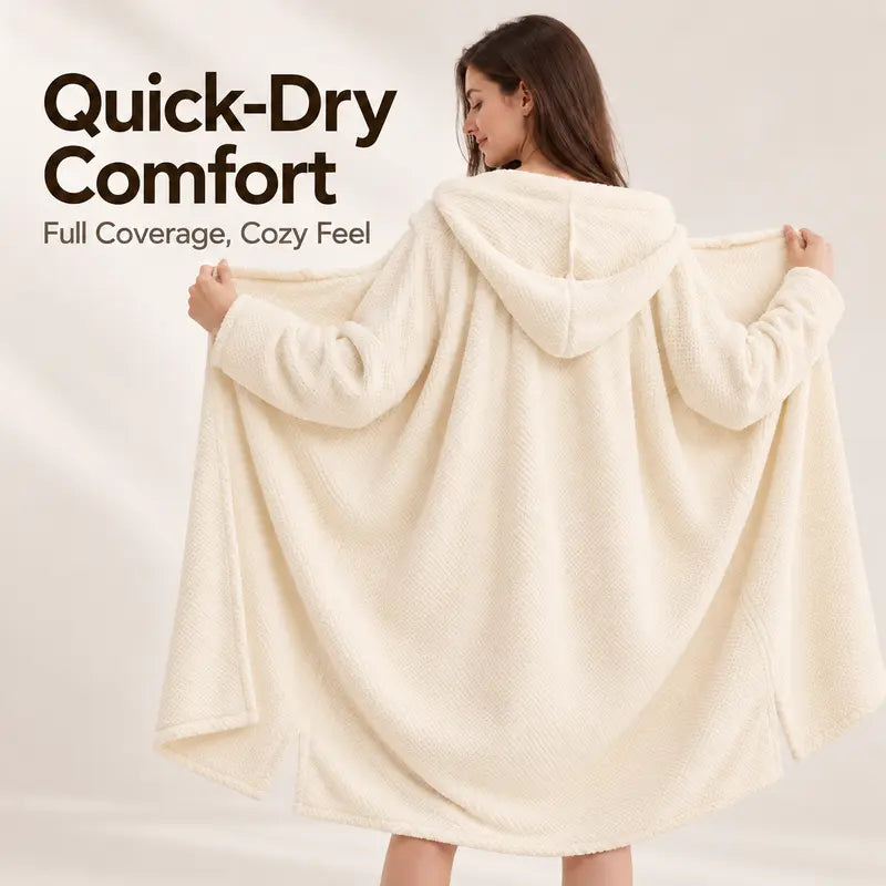 Women's Thickened Long-Sleeve Hooded Fleece Bathrobe (One Size)