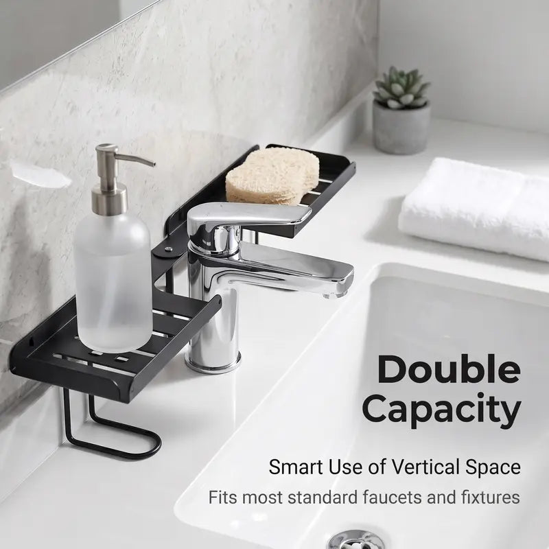 Steel Foldable Shelf Organizer for Homeowners - No-Drilling Over-Faucet Caddy with Adjustable Legs