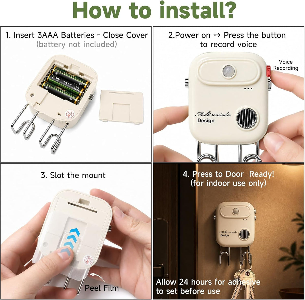 Door Exit Reminder with Key Holder, Recordable Voice Reminder