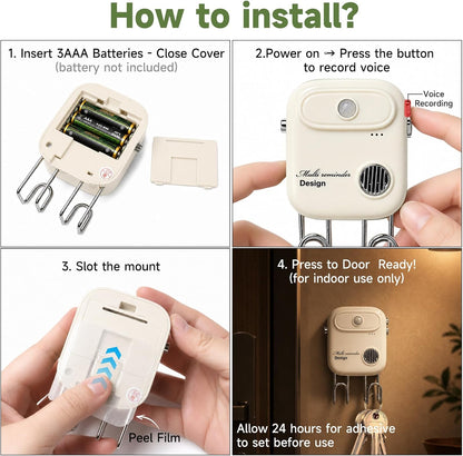 Door Exit Reminder with Key Holder, Recordable Voice Reminder