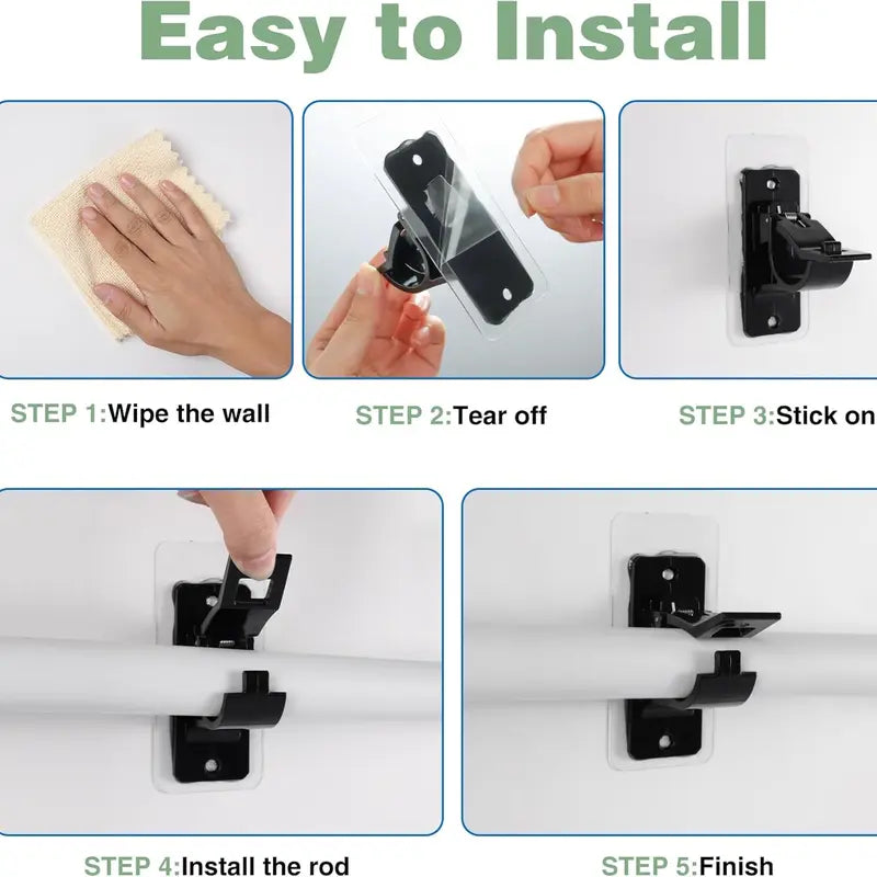 4-Pack No-Drill Curtain Rod Brackets