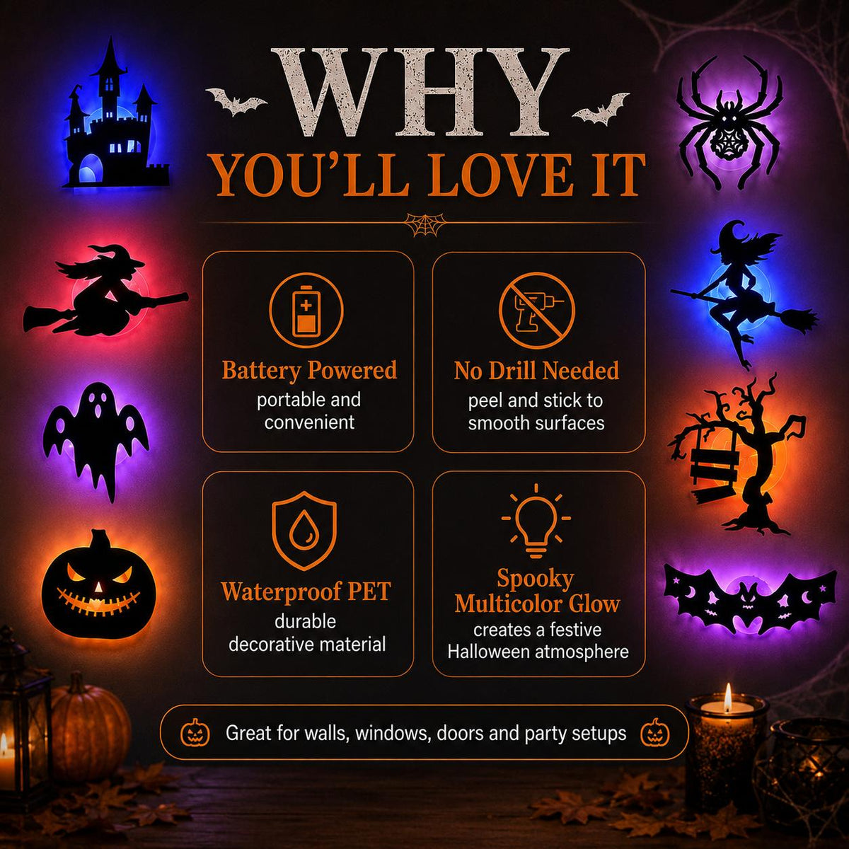 32PCS Halloween LED Silhouette Wall Light Stickers