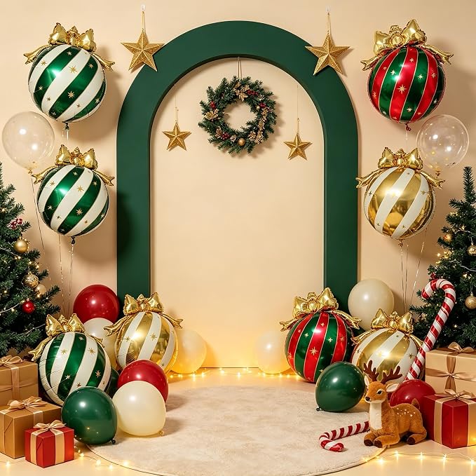 10PCS Christmas Bow Ornament Foil Balloons Set