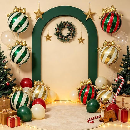 10PCS Christmas Bow Ornament Foil Balloons Set