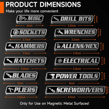12 Pack of Magnetic Toolbox Labels,Designed for toolboxes