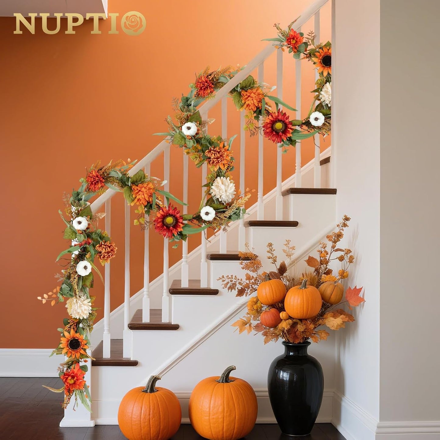 6ft Synthetic Fall Leaves Garland with Pumpkin
