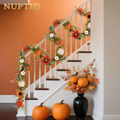 6ft Synthetic Fall Leaves Garland with Pumpkin