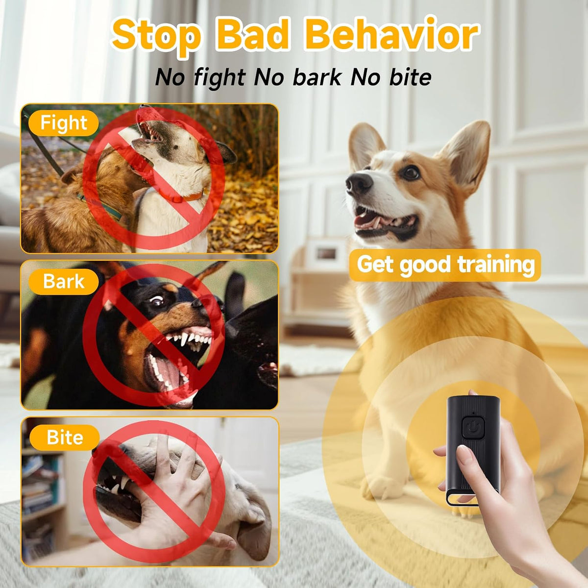 Stop Barking Dog Trainer Handheld Ultrasonic Chaser Drive Away Device Flashlight