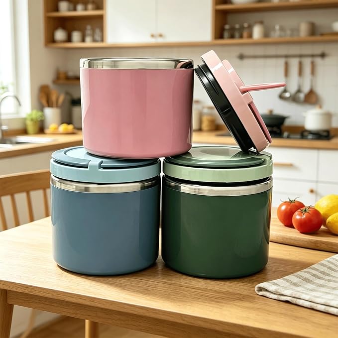 Stainless Steel Bento Style Boxed Lunch Box with Handle - Leakproof