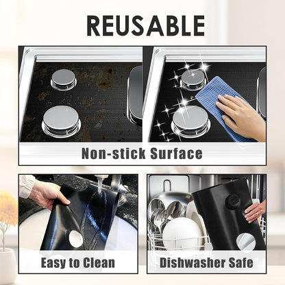 Non-Stick Gas Stove Burner Covers, Reusable Stovetop Protector Liners