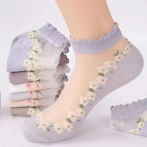 5PCS Summer Lace & Crystal No-Show Socks