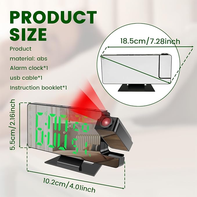 Digital Alarm Clocks,Projection on Ceiling Wall Digital Clock with 180° Rotatable Projector RGB Night Light