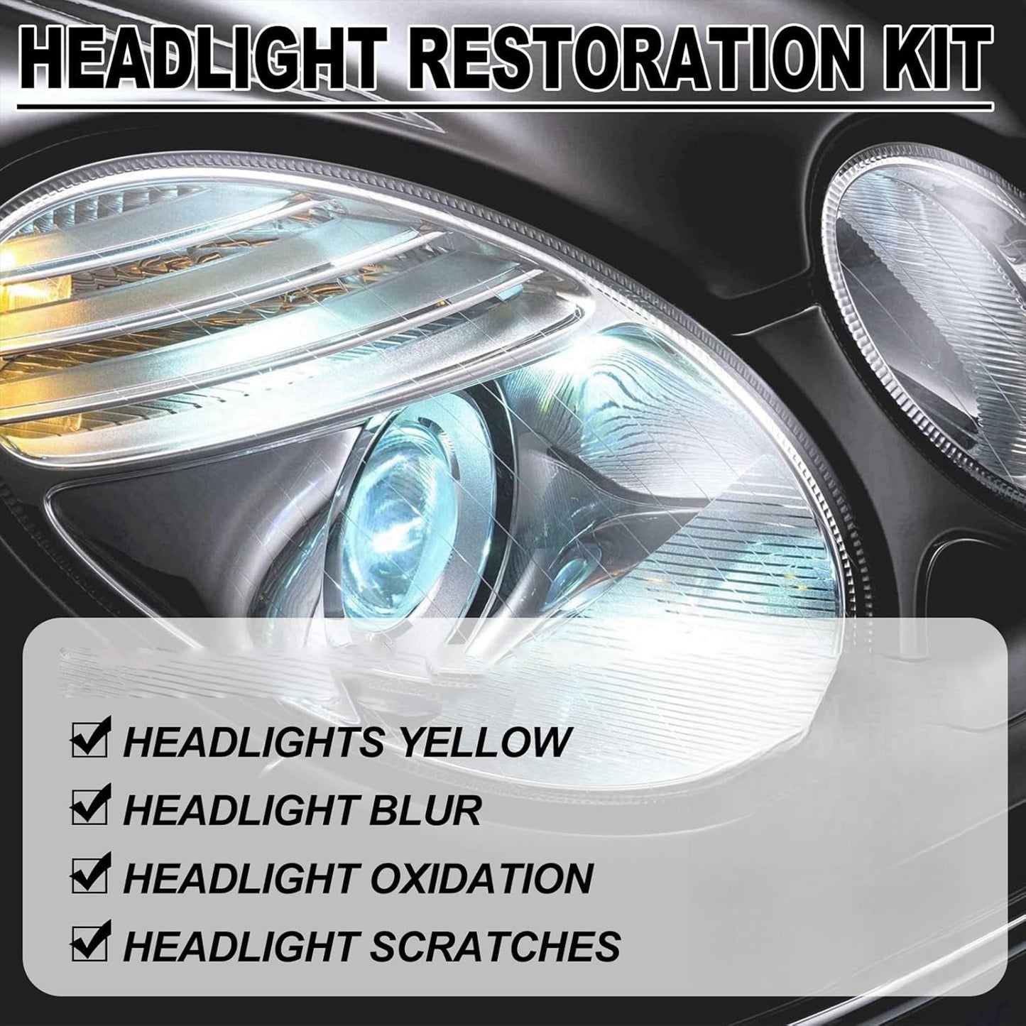 Car Headlight Restoration Kit – 4-in-1 Headlight Repair Fluid & Polish with Restowipes