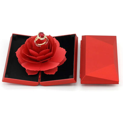 3D Pop Up Rose Ring Box - Engagement Gift Jewelry Box with Realistic Blooming Rose