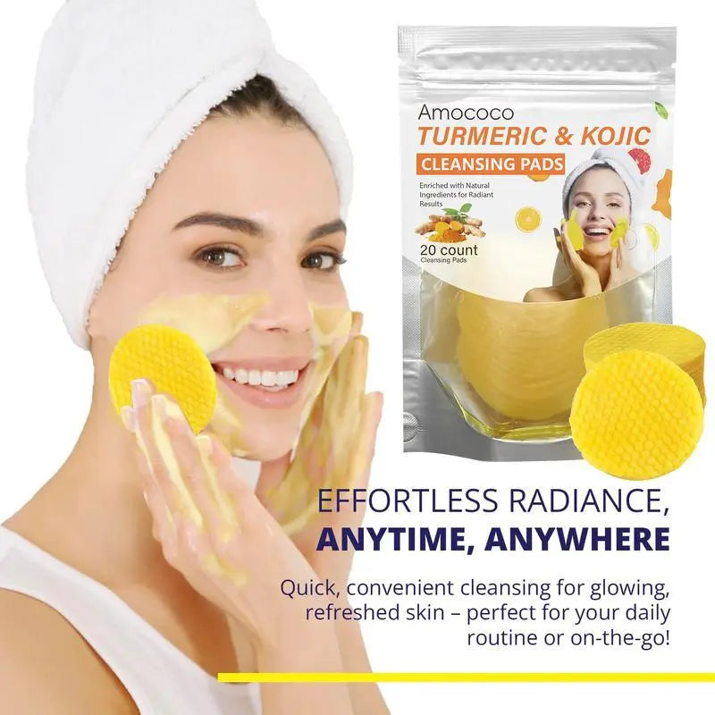Turmeric & Kojic Acid Cleansing Pads - 20pcs Normal Skin Gentle Facial Cleanser Pads