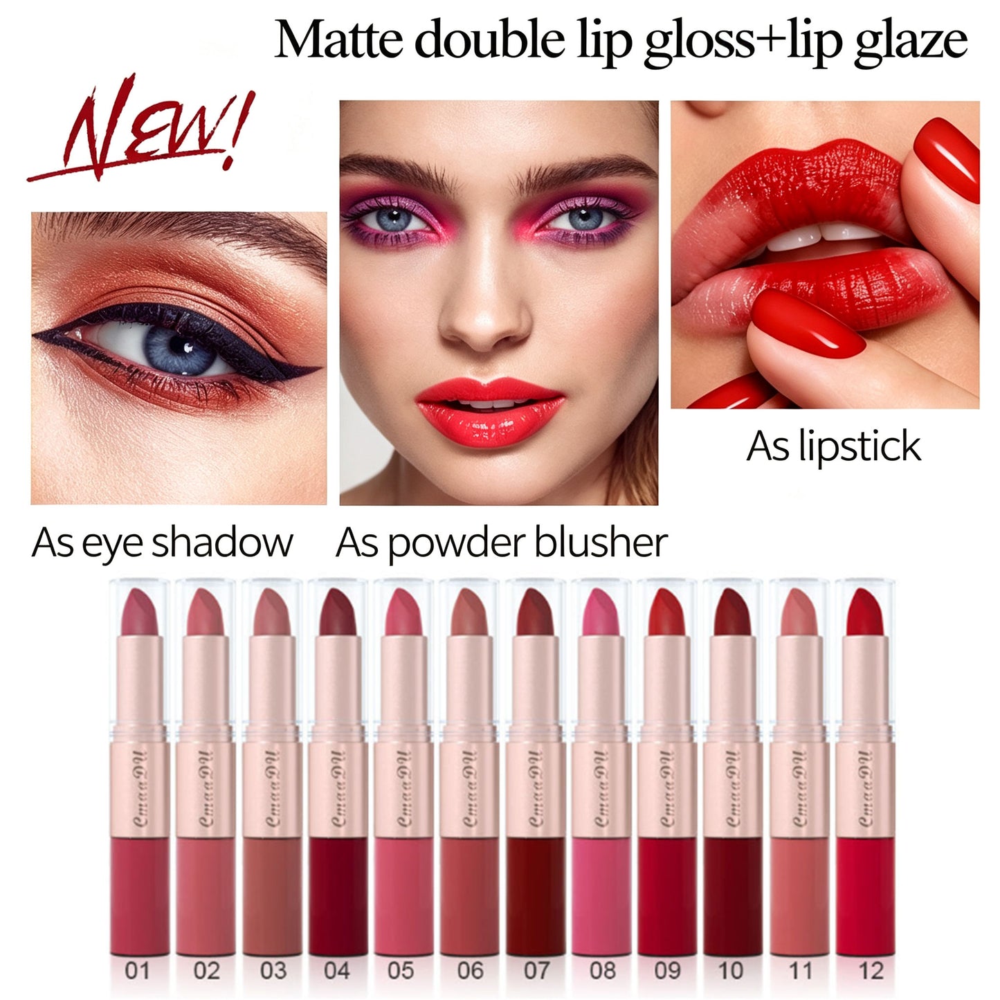 3PCS 2-in-1 Lipstick & Lip Gloss Set – Matte, Long-Lasting, and Waterproof