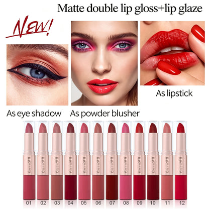 3PCS 2-in-1 Lipstick & Lip Gloss Set – Matte, Long-Lasting, and Waterproof