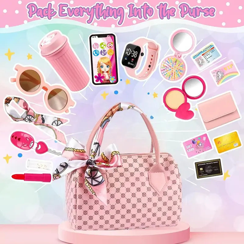 Realistic Girl Handbag Toy Set, Colorful Pretend Play Accessories
