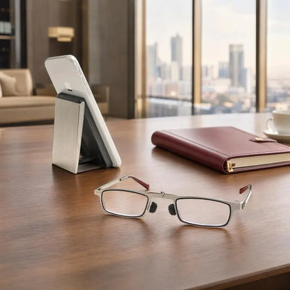 Portable Folding Pocket Reading Glasses, with Slim Metal Phone-Attachable Storage Case