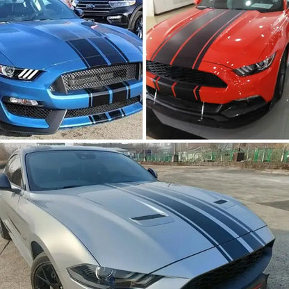 Universal Racing Car Hood Stripe Decal Black and White Waterproof Vinyl Stickers for SUVs Trucks Off-Road Vehicles Exterior Decoration Indoor Outdoor Use