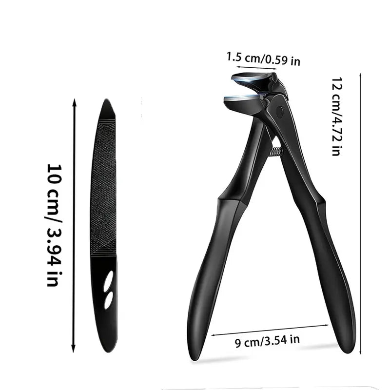 Professional Black Long-Handle Curved Toenail Clippers with Nail File Set