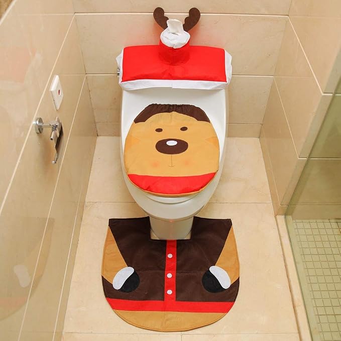 3 Pieces Christmas Toilet Seat Cover Set
