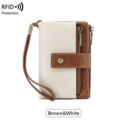 Women RFID Blocking Soft Leather Tri-fold Large Capacity Compact Card Holder with Zipper Coin Pocket 2 ID Window