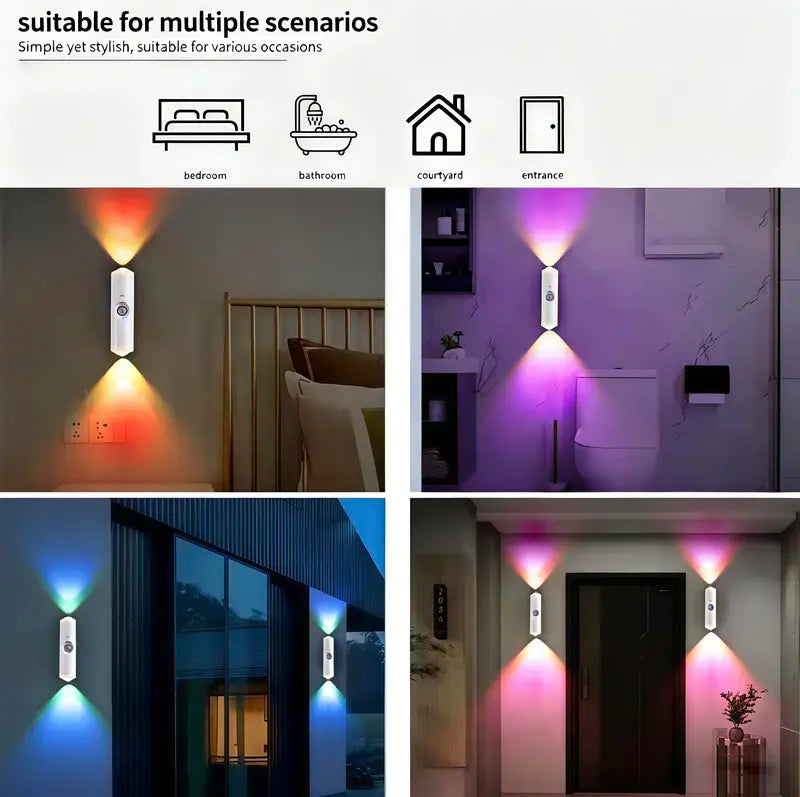 2PCS Rechargeable RGB Wall Lights with Motion Sensor