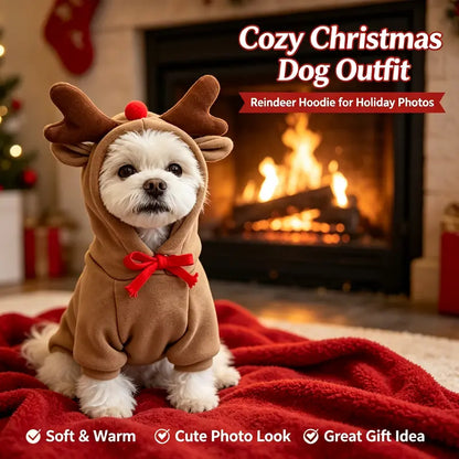 Dog Christmas Reindeer Hoodie - Small-Medium Sizes, Casual, Warmth
