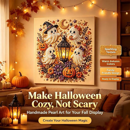 Halloween Ghost Pearl Art DIY Kit, 3D Pearl Mosaic Craft Set