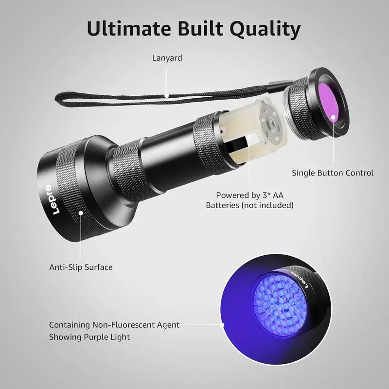 LED Aluminum Alloy Portable UV Flashlight, 395nm Scorpion ID Tool
