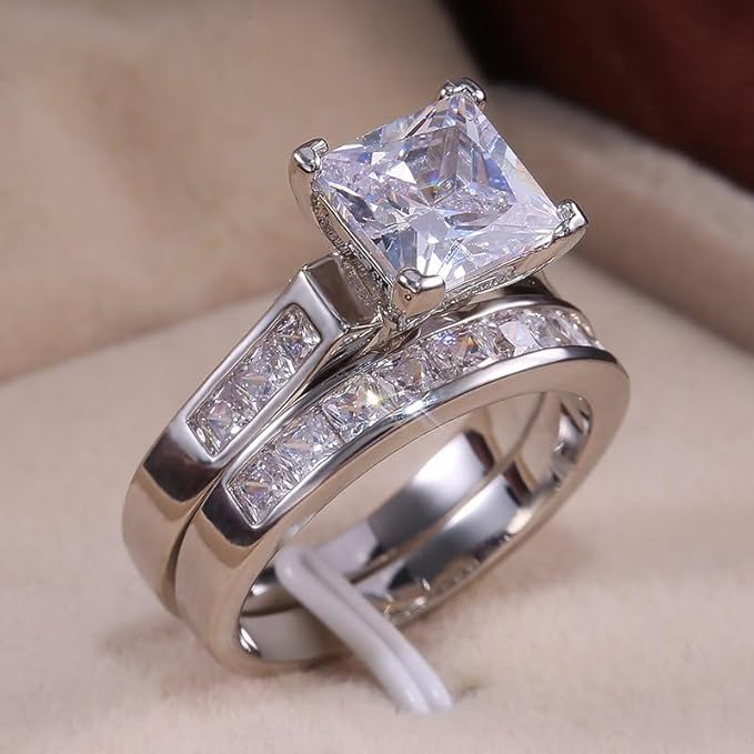 Women's square couple ring set