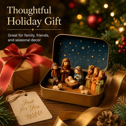 Religious Pocket-Size Mini Nativity Scene Set with Box