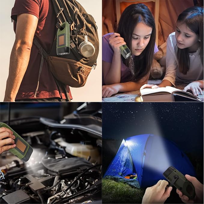 Hand Crank Solar LED Emergency Flashlight,No Battery Required