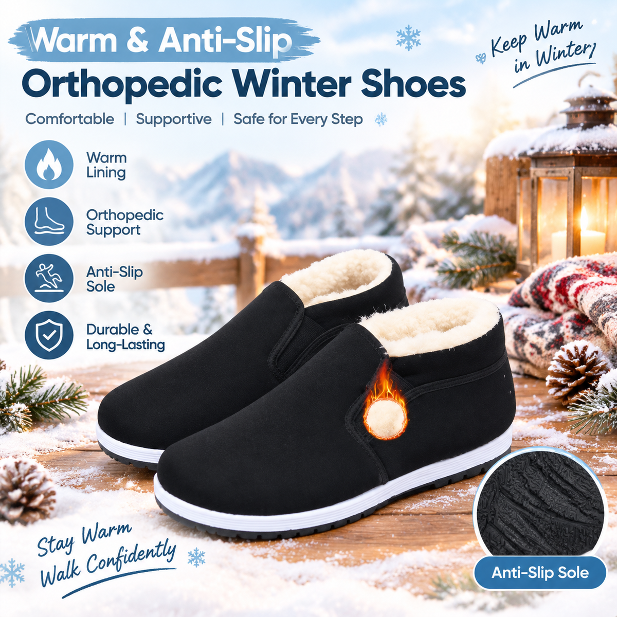 Warm, Anti-Slip, Orthopedic Winter Shoes