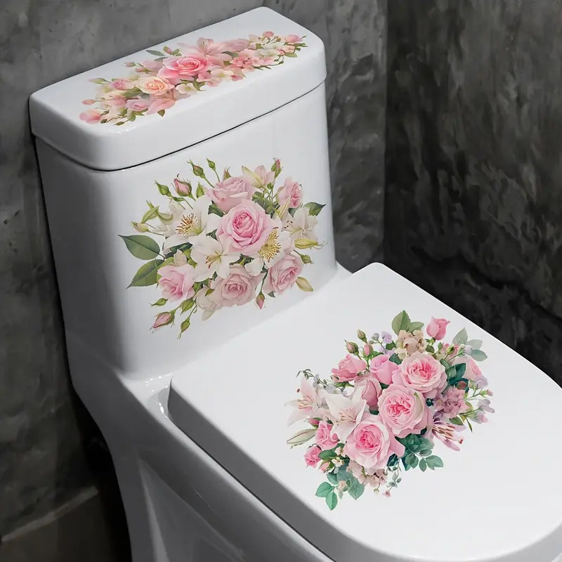 3-Piece Bathroom Toilet Sticker Set, PVC Self-Adhesive Decorative Decals
