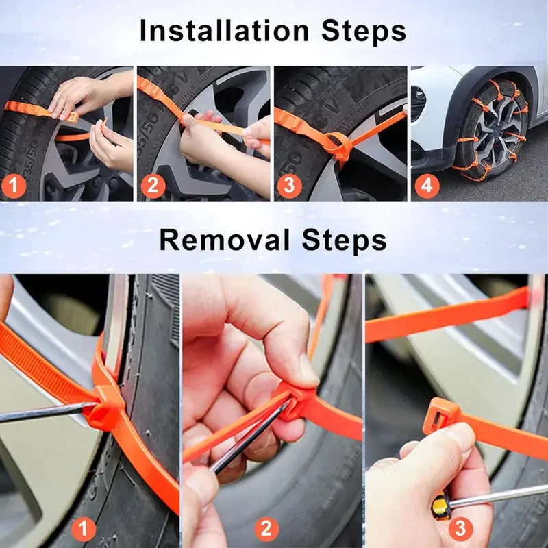 10PCS Reusable Snow Tire Chains for Trucks & SUVs,Emergency Anti-Skid Traction Chains,Heavy Duty Plastic Wheel Cables