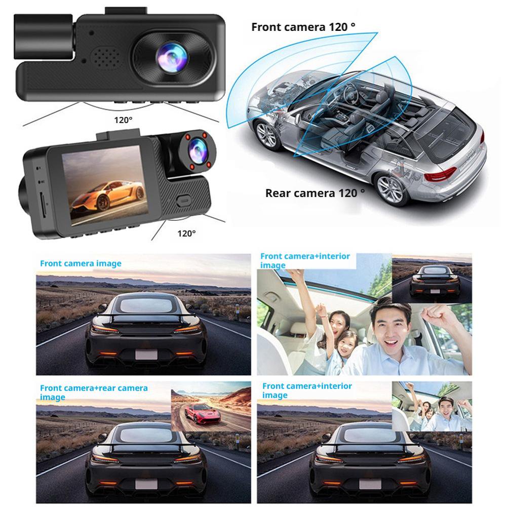 3 in 1 Dual Lens HD 1080P Car DVR Dash Cam with Video Recorder