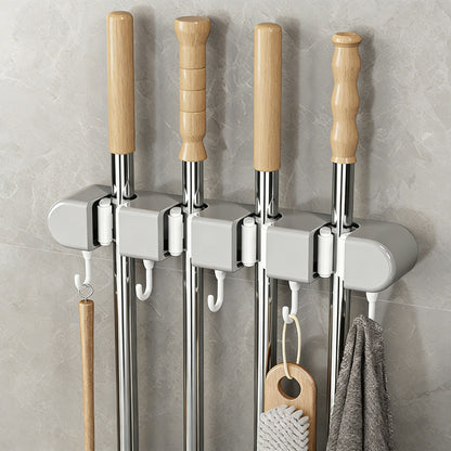 No-Drilling Self-Adhesive Mop and Broom Storage Rack (4 Racks with 5 Hooks)